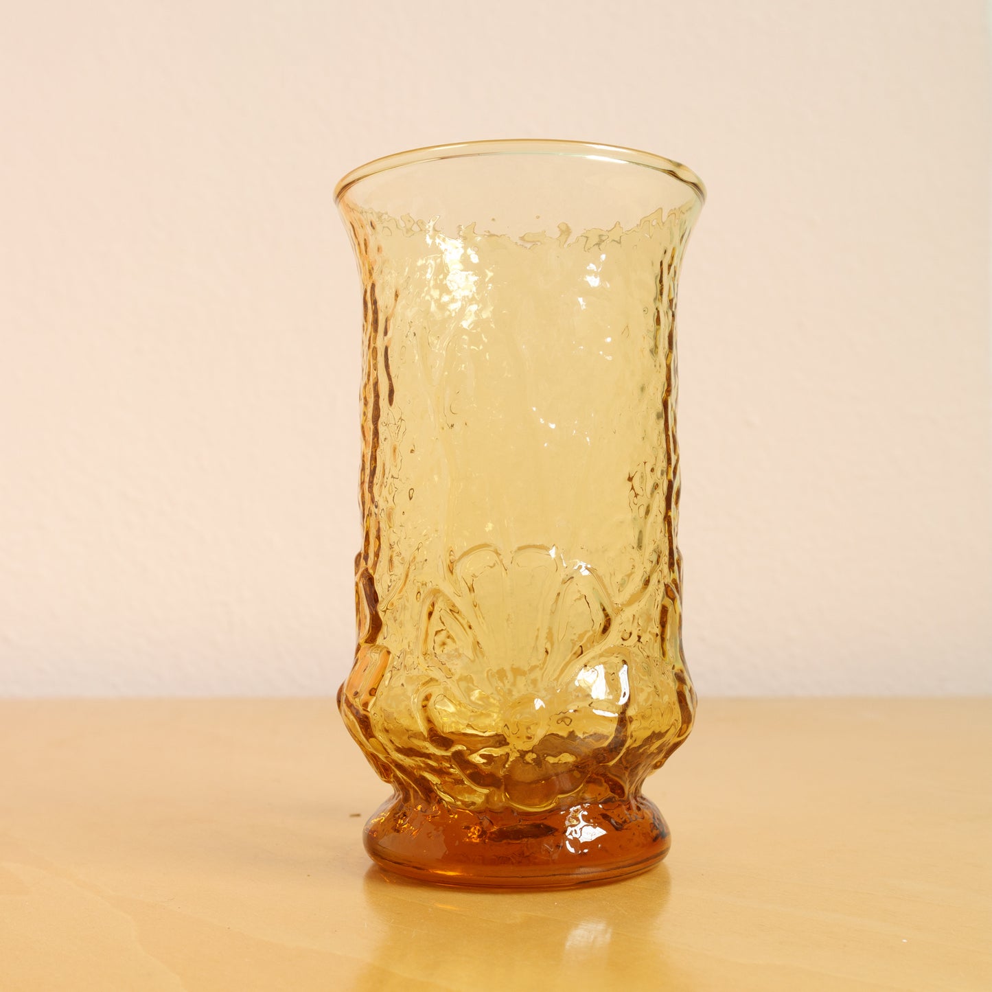 Anchor Hocking Rainflower Amber Flat Tumblers Vintage Mid Century Modern 1960s