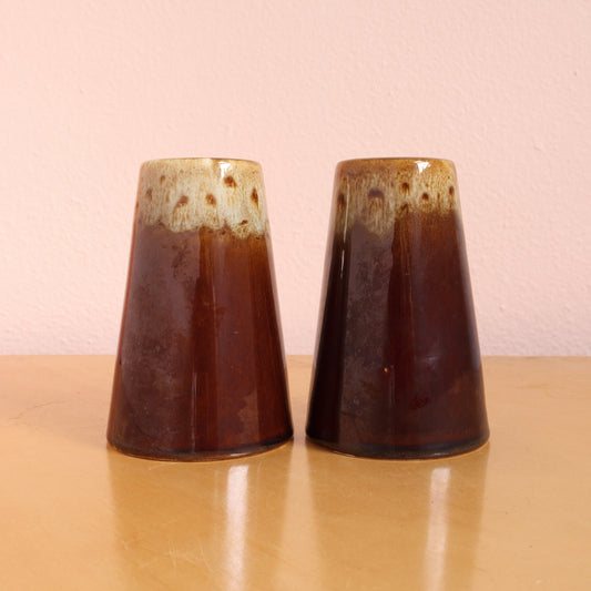 Vintage Brown Drip Glaze Salt & Pepper Shakers
