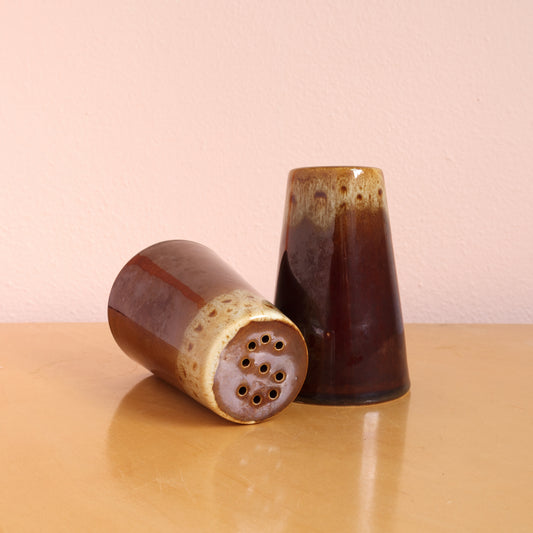 Vintage Brown Drip Glaze Salt & Pepper Shakers