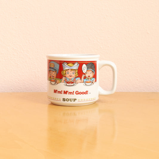 Campbell's soup vintage coffee mug with children dress up as a conductor, nurse, doctor, firefighter, construction worker, and police officer. Vintage from the 1990s