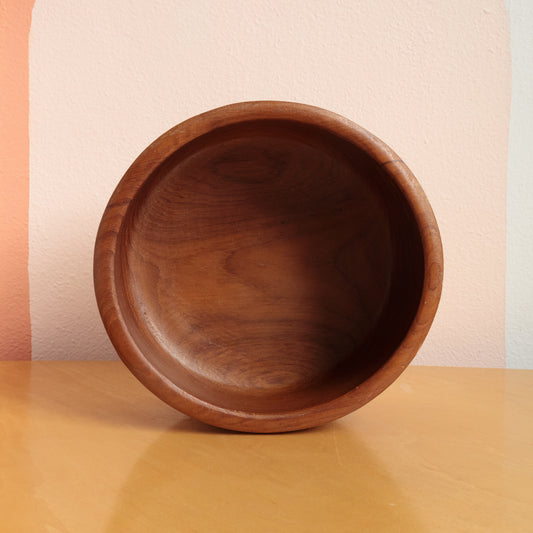 Vintage 1960s Dolphin brand Teak wood round Salad serving bowl with four matching small bowls