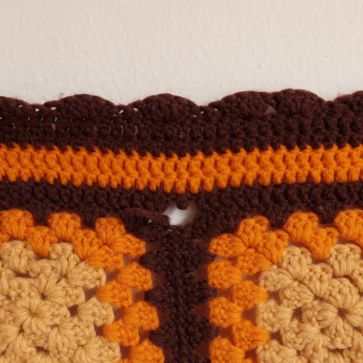 Crochet Granny Square Afghan Blanket - Orange, Cream & Brown