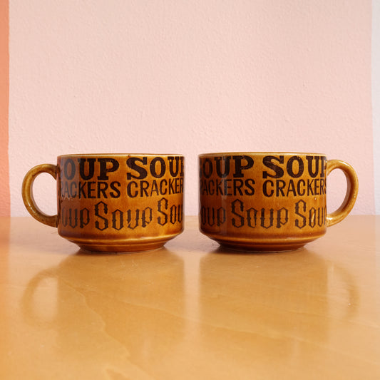 Vintage Japan Soup and Crackers Stacking Mug Pair