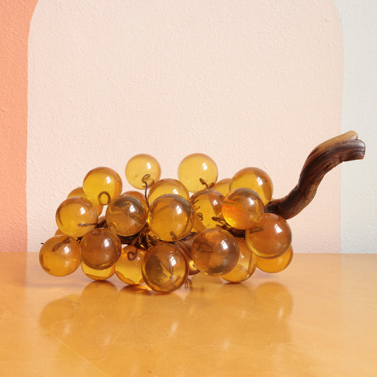 Vintage 1960s amber yellow lucite acrylic plastic grapes vine on driftwood