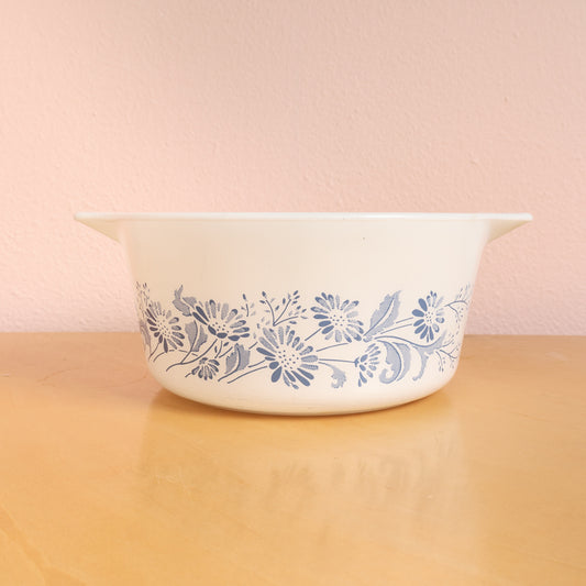 Pyrex Vintage Colonial Mist 474-B Casserole Dish White with Blue Flowers