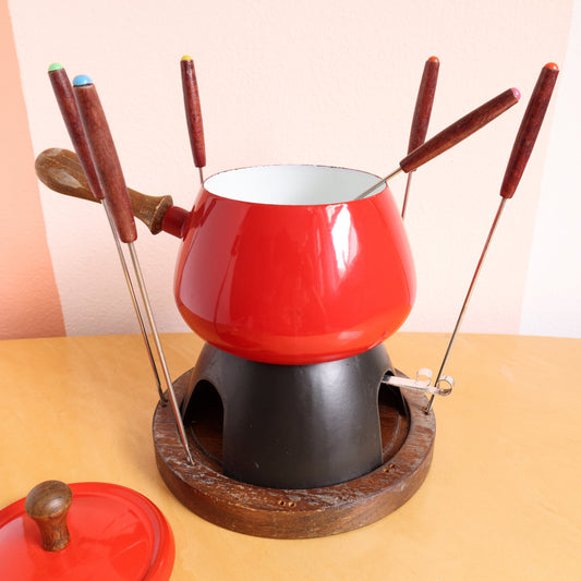Vintage Styson Red Fondue Pot Set