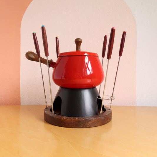 Vintage Styson Red Fondue Pot Set