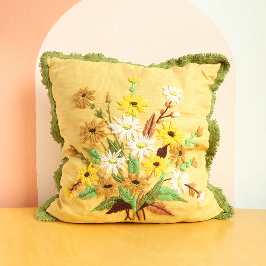 Handmade Wildflower Crewel Embroidered Throw Pillows